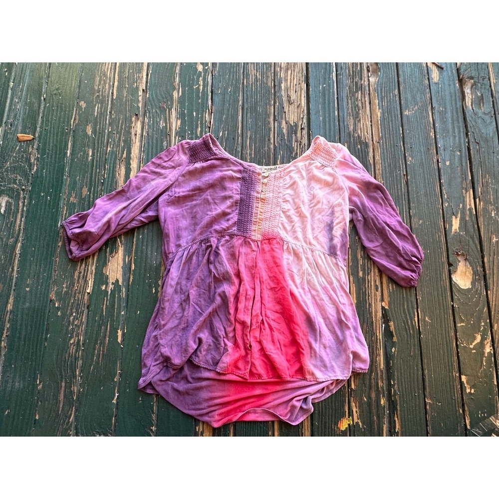 One World Live and Let Live Tie Dye Tunic Top Purple Pink Boho‎ Smocked Small
